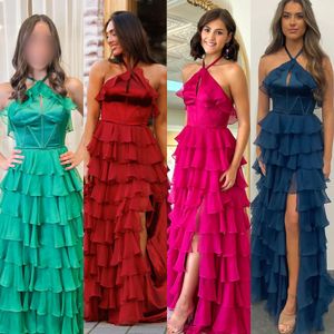 Halter Ruches Schoolfeest Jurk Korset Chiffon Optocht Winter Lente Formeel Evenement Avond Feest Catwalk Black-Tie Gala Oscar Hoco Jurk Bruiloftsgast Dienstmeisje Babyshower Berry