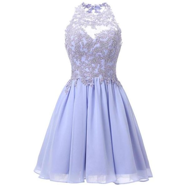 Robes de soirée courtes licou pour adolescents, en mousseline de soie et dentelle, robes de bal juniors avec trou de serrure dans le dos, robe de soirée de 8e année7568460