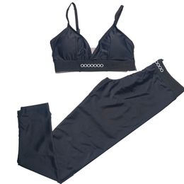 Soutien-gorge de Yoga licou, couleur unie, pantalon Slim, Sexy, sans manches, col en V, gilet de Yoga, Leggings de styliste, ensemble deux pièces