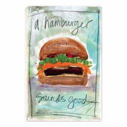 Hamburguesa de letrero de metal placa hamburguesas vintage y papas fritas póster de la cocina de la cocina decoración de la pared