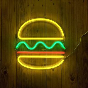 Hamburger Neon Light Néon Signe pour la fête Anniversaire d'anniversaire Fast Food Food Shop Restaurage Mur Hanging LED Light Home Decoration 240407