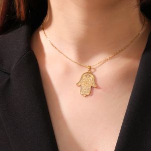 Hamesh Hamsa Fatima Hand Hanger Ketting Boze Oog 14k Geel Goud Choker Ketting Kettingen Amulet Geluk Sieraden voor Vrouwen