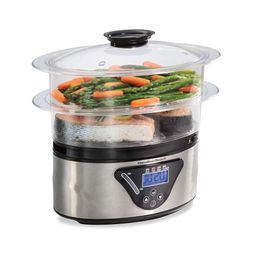 Hamilton Beach Digital Electric Food Steamer Rice Cuideur, adapté à la cuisson rapide des fruits de mer en bonne santé, peut empiler des bols à double couches, 5,5 litres,