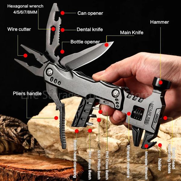 Hammer Multitool Claw Hammer Pince multifonctionnelle Clé de poche portable Outils à main Survie en plein air Camping Chasse Équipement de randonnée