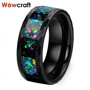 Hammered Tungsten Carbide Rings for Men Women Wedding Bands Galaxy Cuted Opal Inlay Bushed Finish Comfort Fit 240415