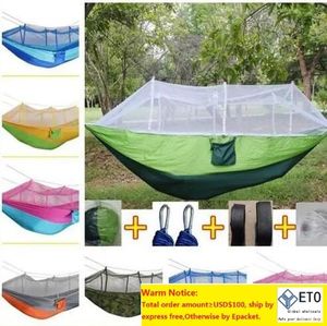 Hamac avec filet de berceau en plein air double personne parachute portable pratique tissu moustiquaire champ randonnée camping tente jardin ZZ