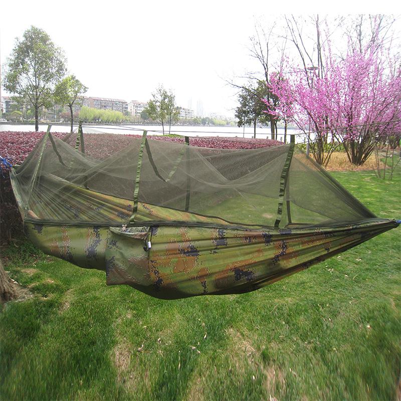 Hammocks 240 120cm Portable Camouflage Hammock With Mosquito Net Outdoor Camping Survival Leisure Parachute Nylon Swings Mesh