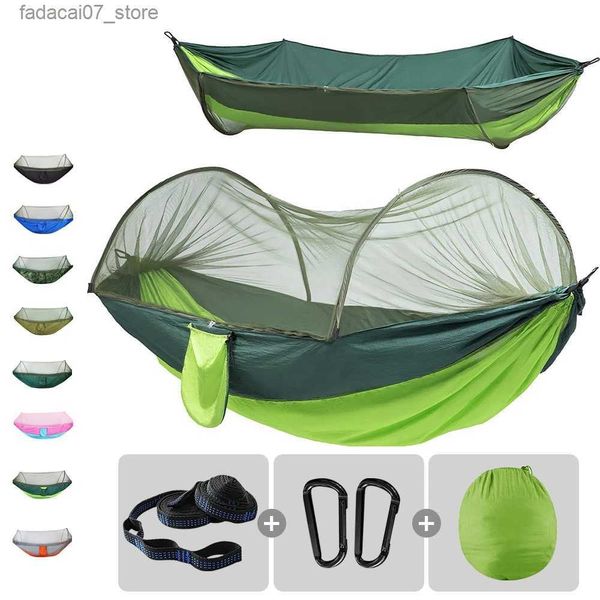 Hamacs 250x120cm Hamac de camping simple et double portable équipé de moustiques filets pop-up simple adapté à la randonnée dans l'arrière-cour pendant Travelq