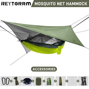 Hamacs 260x140cm Hamac de camping double extérieur avec moustiquaire et bâche anti-pluie Hamacs de parachute légers pour voyage randonnée 230804