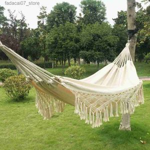 Hangmatten 286 * 140 cm 2-zits hangmat grote Braziliaanse macrame rand Dubbele luxe hangmat swing net stoel buiten hangende hangmat swingq