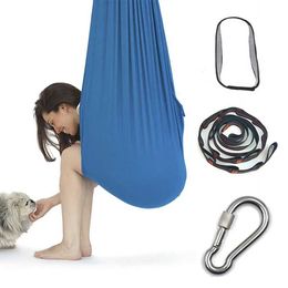 Hamaca hamaca ajustable Herramienta de aptitud de yoga de hamaca con correas de extensión Cuarabinadores para niños Swing elástico Swing Sensorial para aliviar