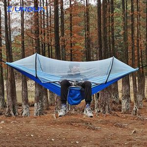 Hamacs ouverture automatique et rapide de Mosquito Net Hammock Outdoor Camping Pole Hamac Swing Anti Roll Nylon Rocking Chair 260x140cmq