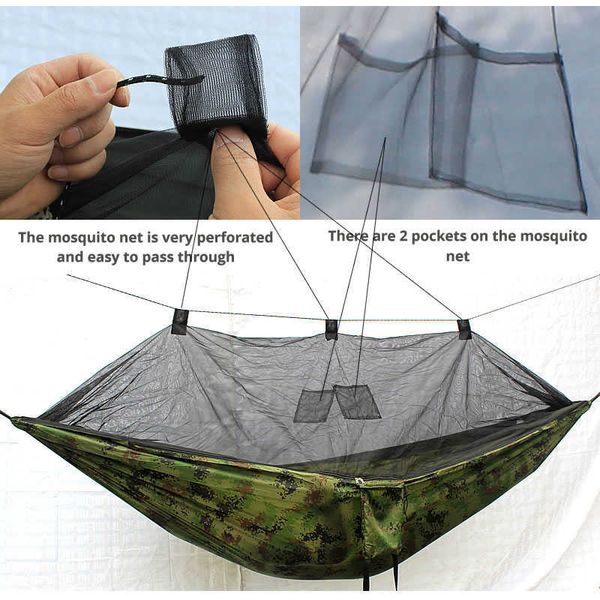 Hamacs Camping Jardin Hamac avec Net Mobilier d'extérieur Lit Force Sommeil Balançoire Portable Suspendu