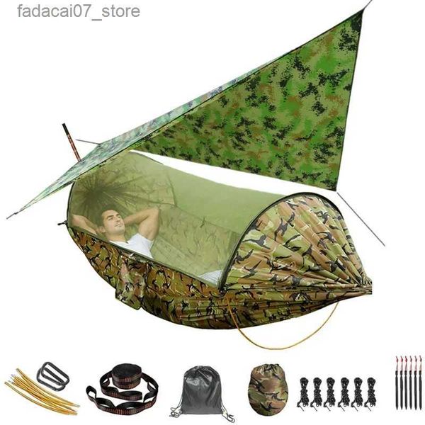 Hamacs camping hamac portable double anti-roll hamac hamac tente avec canopée de pluie meilleure randonnée en plein air Travelq