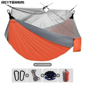 Hangmatten kamperen hangmat met muggen netto draagbare nylon hangmattent voor 2 personen die worden gebruikt voor backpacken buiten en wandelen met boomstrapsq