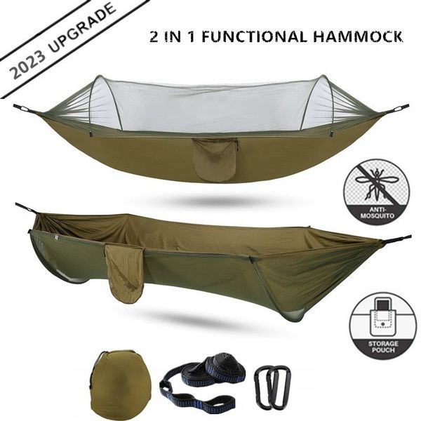 Hamacas Hamaca para acampar con mosquitera Luz emergente Hamacas de paracaídas portátiles para exteriores Columpio Hamaca para dormir Cosas para acampar 230804