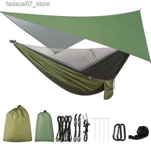 Hamacs Camping Hamac avec une canopée de pluie et un hamac de parachute portable net pour la randonnée pour la randonnée