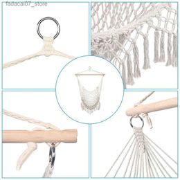 Hamacs Coton Rope Woven Piched Courtyard Swing Beige Outdoor and Indoor Chaises à bascule adulte portable confortable Camping Hangerq
