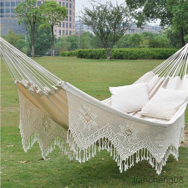 Hamacas Hamaca doble Hamaca de algodón puro con hamaca estilo cama abatible blanca 300cmX160CM R230613