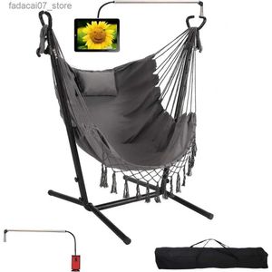 Hangmattenhanger met telefoonstandaard inclusief dubbele hangende stoelen Macrame Boho handmatige verstelbare swing 400lbs capaciteit hangerq