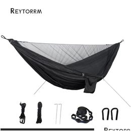 Redes Leve Dupla Pessoa Mosquito Rede Fácil Configuração 290x140cm com 2 correias de árvore portátil para Cam Travel Yard Drop Del Dhcmw