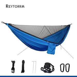 Hamacs Lightweight Double Person Mosquito Net Hammock Easy Set Up Up Up Up 290 * 140cm avec 2 sangles d'arbre portables pour le camping Camping Travel Yard H240530 UGDK