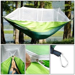 Hamacs hamac de camping extérieur avec moustique net touriste hamac de sommeil 260x140cm swing portable ultra léger pour 1-2 Peopleq