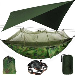 Hangmatten Outdoor Camping Hangock met muggennet en Sun Shelter draagbare dubbele parachute swing hangmatten tent zeil regenvlieg