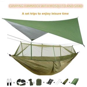 Hamacs Mosquito Mosquito Parachute Camping portable Hamac à mouche de pluie Tarpnylon Hamacs Camping suspendu au lit de couchage Swing