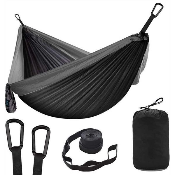 Hamacs Hamac de Camping Double surdimensionné, sangles d'arbre portables, hamac de voyage en Nylon 210T, hamacs de Parachute légers J230302