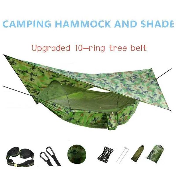 Hamacs pop-up Parachute portable Hamac à hamac de camping extérieur avec filet de moustique et Soleil à 10 rings Swing Hamacs
