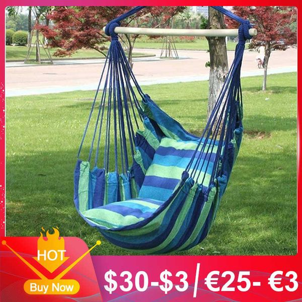 Hamacs Toile portable chaise hamac swing jardin intérieur sports à domicile loisirs Randonnée Camping Stripe hamac Hanging Bedno Pillow 230804