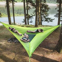 Hamacas hamaca portátil triángulo multifuncional alfombra aérea para carpa de árbol de campamento al aire libre almohadilla de sueño múltiple j2303023332x