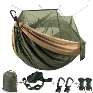 Hamacs Portable Mosquito Net Hammock Double-Person plié dans la pochette de suspension pour les kits de voyage Camping H240530