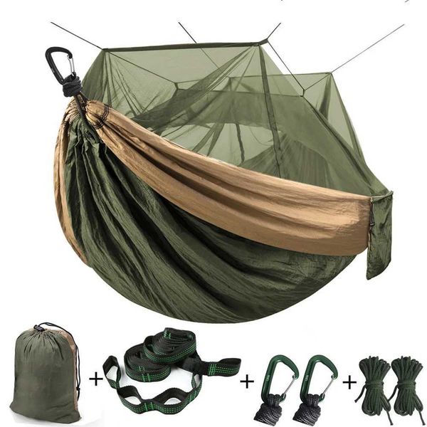 Hamacs Mosquito Mosquito Net Hamac Double-personne plié dans la pochette Mosquito Net Hammock Hanging Bed pour les kits de voyage Camping