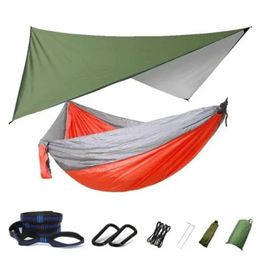 Hamacs Hamacs Hamac à parachute en nylon portable avec refuge solaire et mouche de pluie légère pour la cour de voyage et le camping