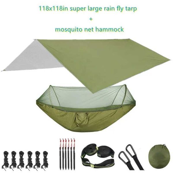 Hamacs Portable Parachute Camping Outdoor Hamac avec un filet de moustique et 118x118 pouces de pluie TARP10-Ring Swing Hammocks Hammocks