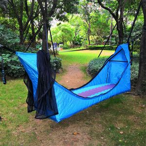Hamacs Hamac de Camping rectangulaire anti-moustiques, Protection solaire, lit suspendu avec filet, matelas gonflable, hamac de confort pliable