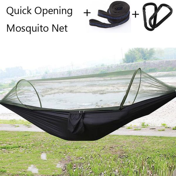 Hamacas Individual Automático Apertura rápida Mosquitera Hamaca Camping 210T Nylon Spinning Silla colgante 250 120cm Cama columpio de ocio