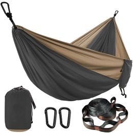 Hamacs Hamac Parachute de couleur unie avec sangles de hamac et mousqueton noir Camping survie voyage mobilier d'extérieur pour deux personnes 231013