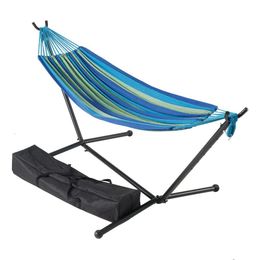 Hangmatten Wapella-gestreepte hangmat en standaard in een zak Draagvermogen 250 lbs Blauw Groen 50,79 X 11,02 7,48 inch 230923 Drop Delivery Hom Dhm2L