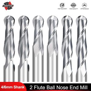 Hampton 2 Flute Ball Nose End Mill 3.175 4 6 8 10 12mm Schank CNC Gravure Bit Carbide End Mill Houtfrezen Cutter