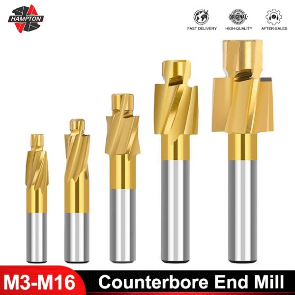 Hampton Pilot Slotting Tool Bit M3-M16 Counterbore End Mill Moulin HSS Cutter pour Mething Pilot Hole Counterbore Cutter