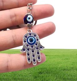 Hamsa Fatima Handsleutel Rings Keychains Holder Grieks Blue Evil Eye Pendants Key Chains Keyrings Turkish Lucky Jewelry8934246
