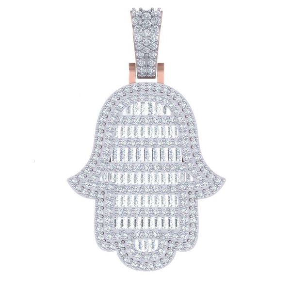 Colgante de diamantes Hamsa God para hombres y mujeres en oro amarillo blanco de 10 quilates con diamantes redondos naturales y baguette