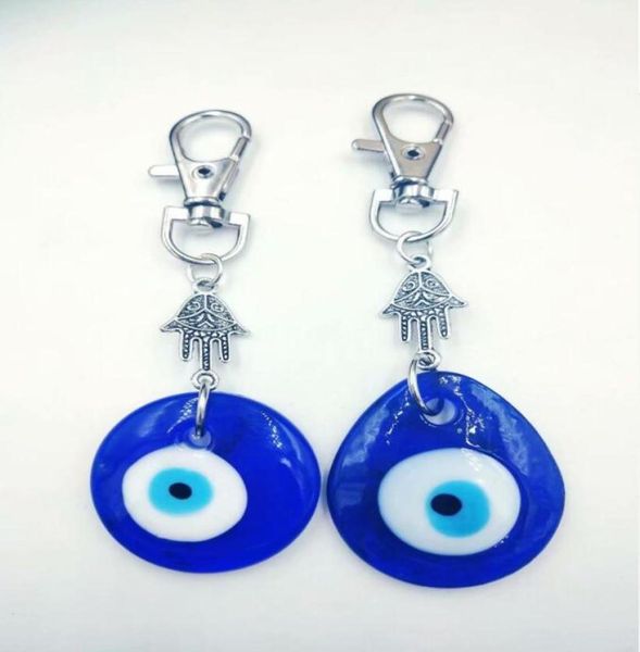 Mano de Hamsa Llavero de plata antiguo Símbolos judíos CabaláGlass Mal de ojo para llaves Bolso de coche Encanto Llavero Bolso Pareja Llave Chai6487741