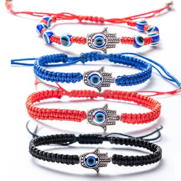 Hamsa main bleu mauvais œil perles pendentif Bracelet à breloques chanceux rouge tressé corde chaîne Bracelet pour femmes hommes bijoux