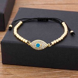 Hamsa Hand Evil Eye Copper CZ Kralen Verstelbare Lucky Turks Gevlochten Touw Armband 5 Stijlen Voor Dames Heren Party Sieraden