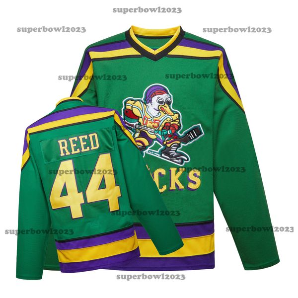HAN DUCK – maillot de hockey brodé de canards verts, chemise de rue 66 BOMBAY 44 REED 33 GOLDBERG 21 PORTMAN
