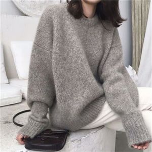 Han Gray Pull Femme Automne et hiver Style rétro Western Loose Pull intérieur tricoté Top Vêtements extérieurs 211215